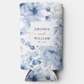 Elegante Blue Floral Wedding Koelbox Seltzer Blikjeskoeler (Voorkant)