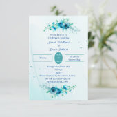 Elegante Blue Flower Gepersonaliseerd bruiloft Kaart (Staand voorkant)