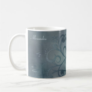 Elegante Blue Flower Swirl Mok