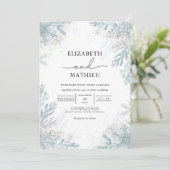Elegante Blue Frost Botanische Winter Wedding Kaart (Staand voorkant)