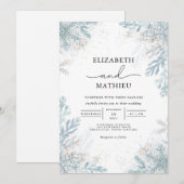 Elegante Blue Frost Botanische Winter Wedding Kaart (Voorkant / Achterkant)
