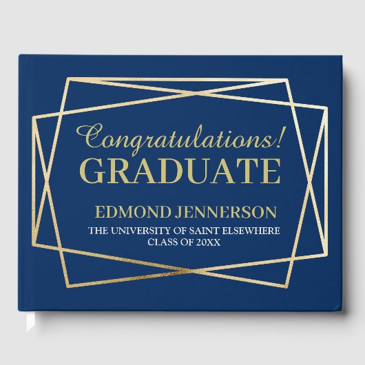 Elegante Blue Gold Afstuderen Class van 2025 Gastenboek (Voorkant)