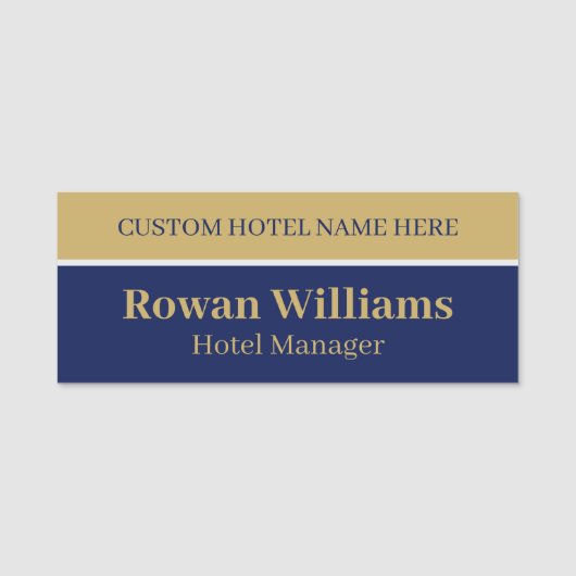 Elegante Blue Gold Custom ID Hotel Medewerker Naamplaatje (Voorkant)