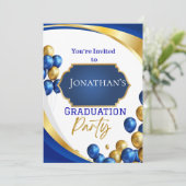Elegante Blue & Gold Graduation Party Uitnodiging (Staand voorkant)