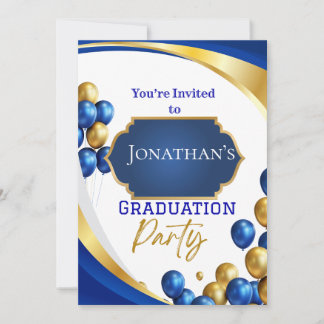 Elegante Blue & Gold Graduation Party Uitnodiging