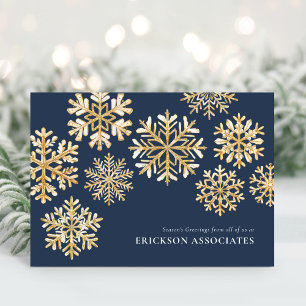 Elegante Blue Gold Snowflake Corporate Business Feestdagen Kaart