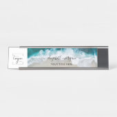 Elegante Blue Green Beach Custom Script Logo Bureau Naambordje (Voorkant)