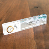 Elegante Blue Green Beach Custom Script Logo Naambordje (Zijkant)