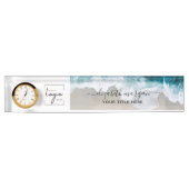 Elegante Blue Green Beach Custom Script Logo Naambordje (Voorkant)