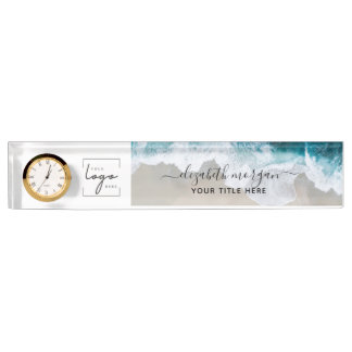 Elegante Blue Green Beach Custom Script Logo Naambordje