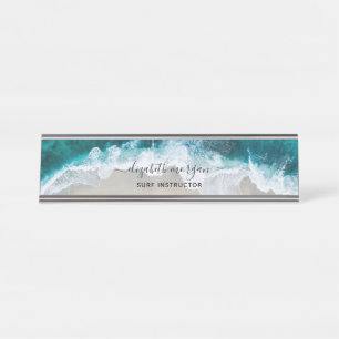 Elegante Blue Green Beach Script Surf Instructor Bureau Naambordje