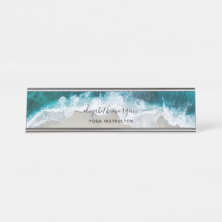 Elegante Blue Green Beach Script Yoga Instructeur Bureau Naambordje