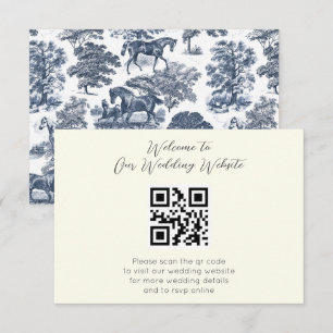 Elegante  Blue Horse Toile Wedding Informatiekaartje