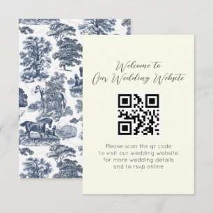 Elegante  Blue Horse Toile Wedding Informatiekaartje
