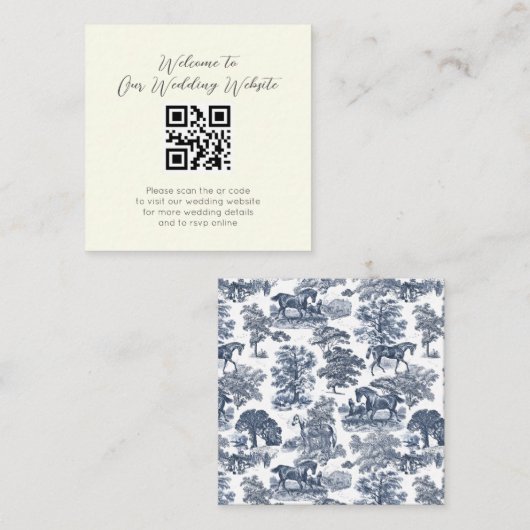 Elegante  Blue Horse Toile Wedding Informatiekaartje (Voorkant / Achterkant)