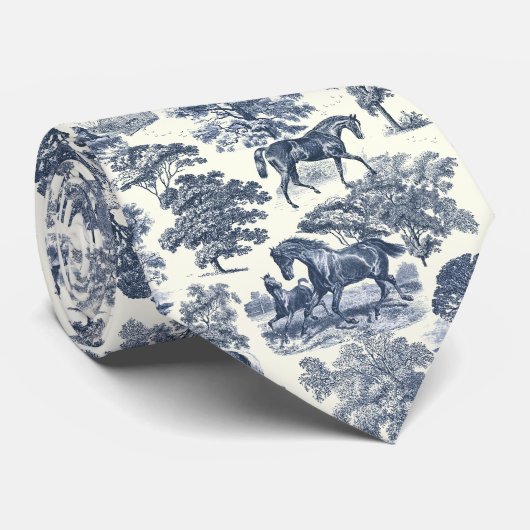 Elegante   Blue Horses Country Toile Stropdas (Opgerold)