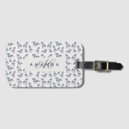 Elegante Blue Horses Monogrammed Initiaal geschenk Bagagelabel