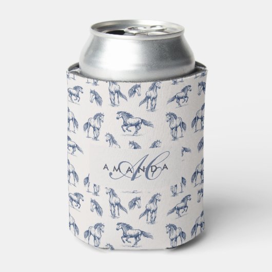 Elegante Blue Horses Monogrammed Initiaal geschenk Blikjeskoeler (Blikje Voorkant)
