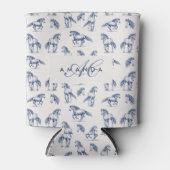Elegante Blue Horses Monogrammed Initiaal geschenk Blikjeskoeler (Voorkant)