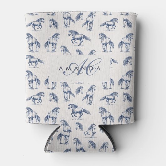 Elegante Blue Horses Monogrammed Initiaal geschenk Blikjeskoeler (Voorkant)