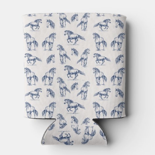 Elegante Blue Horses Monogrammed Initiaal geschenk Blikjeskoeler (Achterkant)
