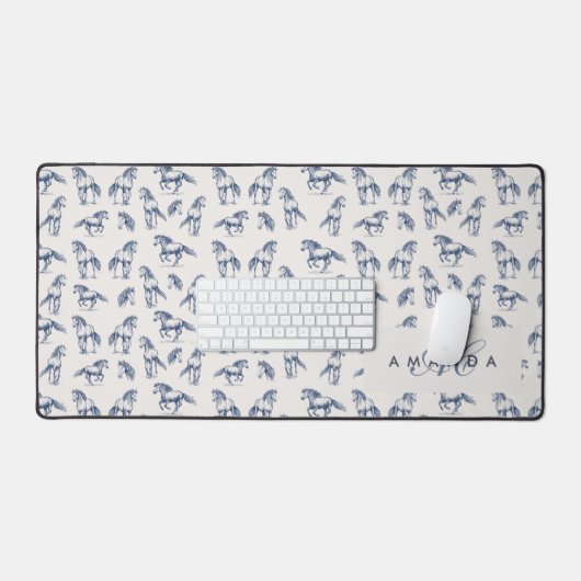 Elegante Blue Horses Monogrammed Initiaal geschenk Bureaumat (Keyboard & Muis)