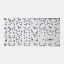 Elegante Blue Horses Monogrammed Initiaal geschenk Bureaumat