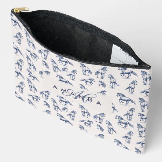 Elegante Blue Horses Monogrammed Initiaal geschenk Etui (Open)