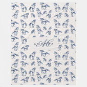 Elegante Blue Horses Monogrammed Initiaal geschenk Fleece Deken (Voorkant)