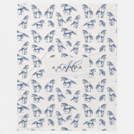 Elegante Blue Horses Monogrammed Initiaal geschenk Fleece Deken
