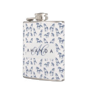 Elegante Blue Horses Monogrammed Initiaal geschenk Heupfles (Links)