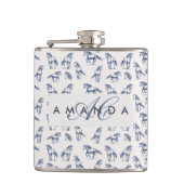 Elegante Blue Horses Monogrammed Initiaal geschenk Heupfles (Voorkant)