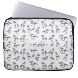 Elegante Blue Horses Monogrammed Initiaal geschenk Laptop Sleeve