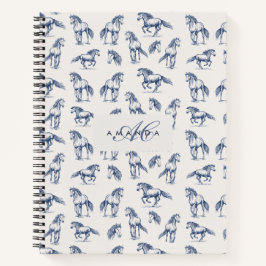 Elegante Blue Horses Monogrammed Initiaal geschenk Notitieboek