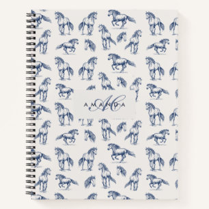 Elegante Blue Horses Monogrammed Initiaal geschenk Notitieboek