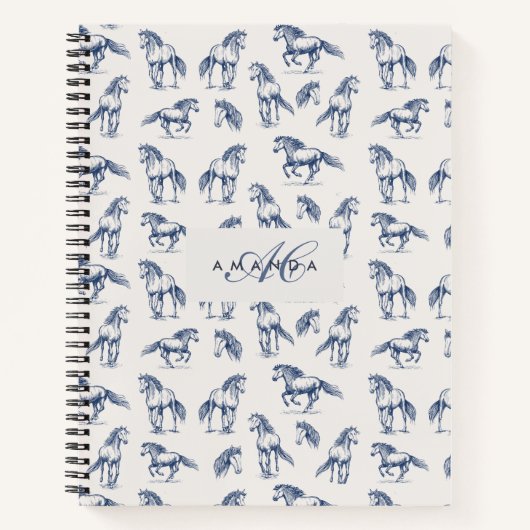 Elegante Blue Horses Monogrammed Initiaal geschenk Notitieboek (Voorkant)