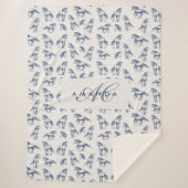 Elegante Blue Horses Monogrammed Initiaal geschenk Sherpa Deken (Voorkant)