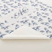 Elegante Blue Horses Monogrammed Initiaal geschenk Sherpa Deken (3/4)