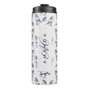 Elegante Blue Horses Monogrammed Initiaal geschenk Thermosbeker