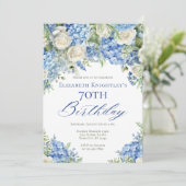 Elegante Blue Hydrangea Rozen Garden Verjaardagsfe Kaart (Staand voorkant)