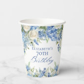Elegante Blue Hydrangea Rozen Garden Verjaardagsfe Papieren Bekers (Achterkant)