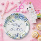 Elegante Blue Hydrangea Rozen Garden Verjaardagsfe Papieren Bordje (Feest)