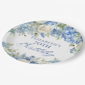 Elegante Blue Hydrangea Rozen Garden Verjaardagsfe Papieren Bordje (Gekanteld)