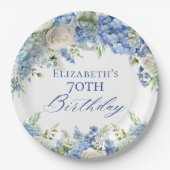Elegante Blue Hydrangea Rozen Garden Verjaardagsfe Papieren Bordje (Voorkant)