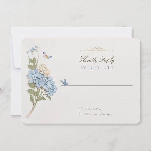 Elegante Blue Hydrangea Wedding RSVP Kaart (Voorkant)