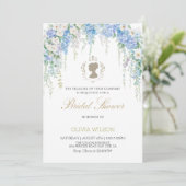 Elegante Blue Hydrangea & White Rose Vrijgezellenf Kaart (Staand voorkant)