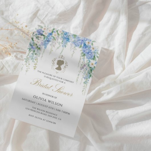 Elegante Blue Hydrangea & White Rose Vrijgezellenf Kaart