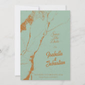 Elegante Blue & Koper Marmer Save the Date-huwelij Kaart (Voorkant)