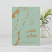 Elegante Blue & Koper Marmer Save the Date-huwelij Kaart (Staand voorkant)