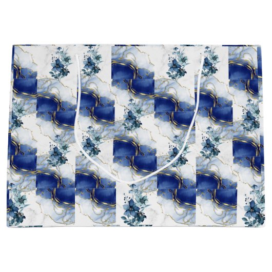 Elegante Blue Marble Gift Bag Groot Cadeauzakje (Voorkant)